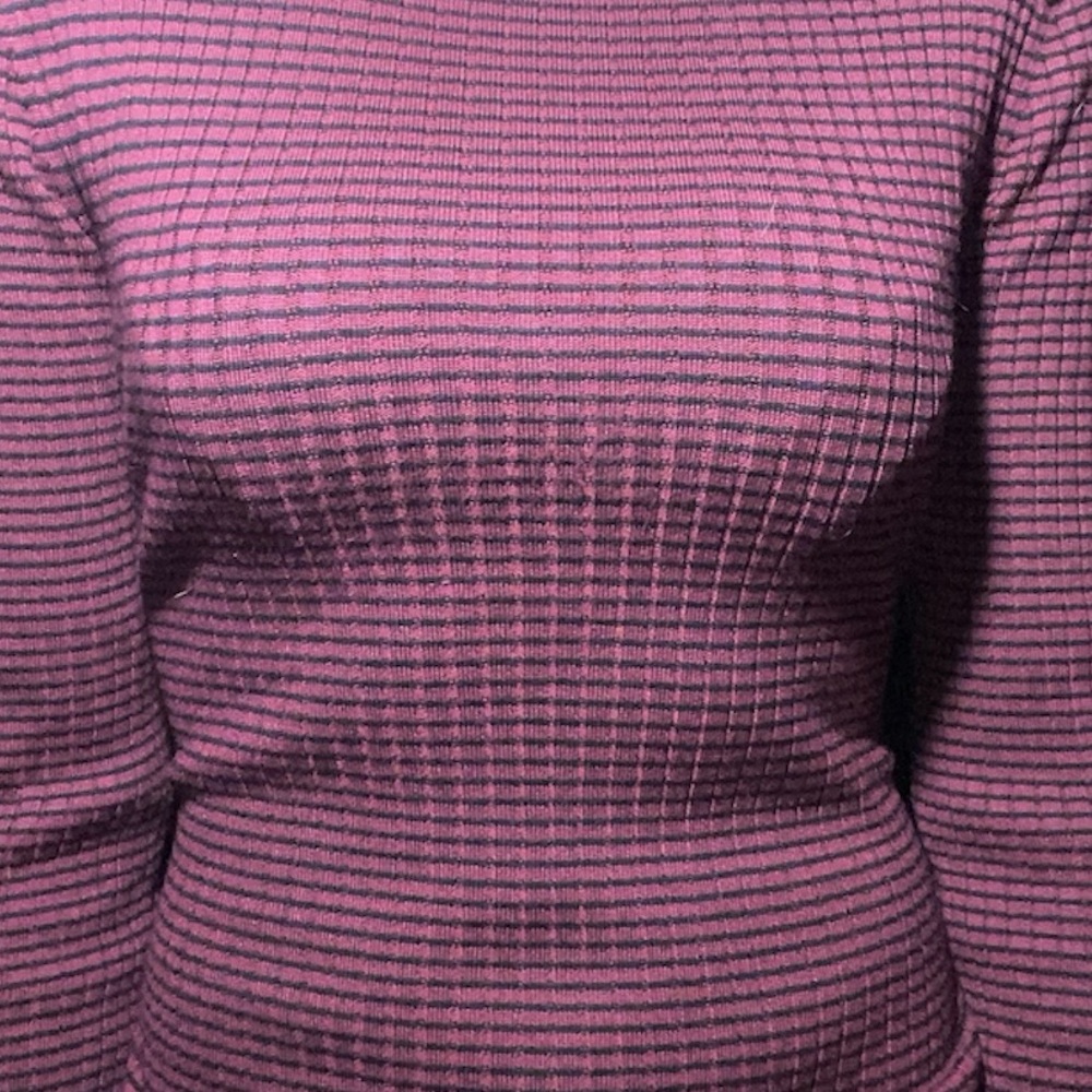 ‼️NOW SOLD ‼️ Burgundy & Black Stripped Ribbed Knit Long Sleeve Sweater Dress - Picture 5 of 6